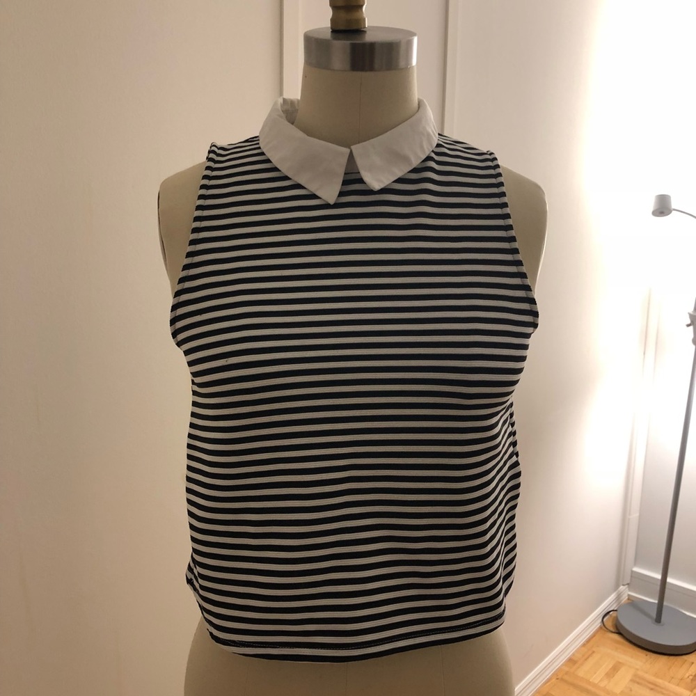 Zara Striped Collar Sleeveless Button-Up Shirt